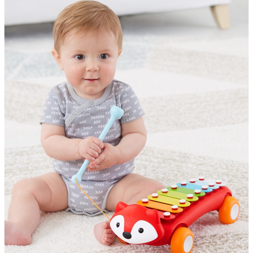 🦊 🎶 EUC Skip Hop Xylophone Fox Pull Toy for Baby/Toddler with Wheels & Baton
